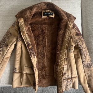 VINTAGE Aziza (Tan/Brown) Fake fur coat. Unique Designer look.